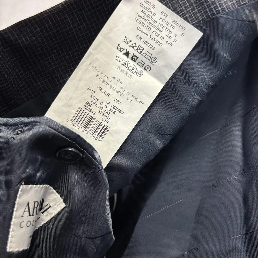 Armani Collezioni Wool Blazer Mens 44R Gray Blue‎ Check Sport Coat Made In Italy